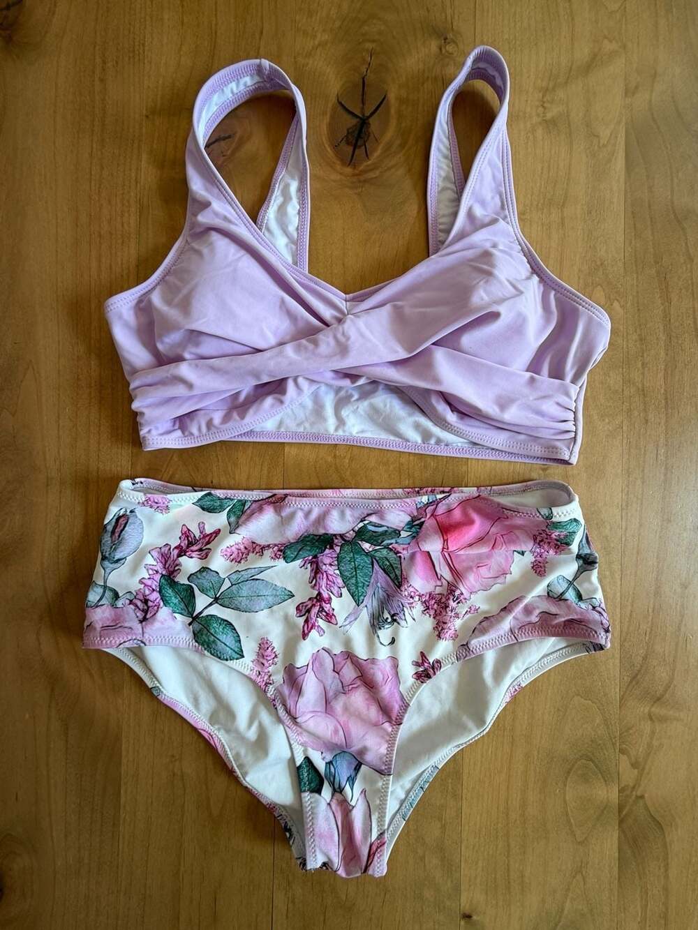 Beachsissi Purple Twist Front Top & Floral High Waist Bottom Swimsuit Size L